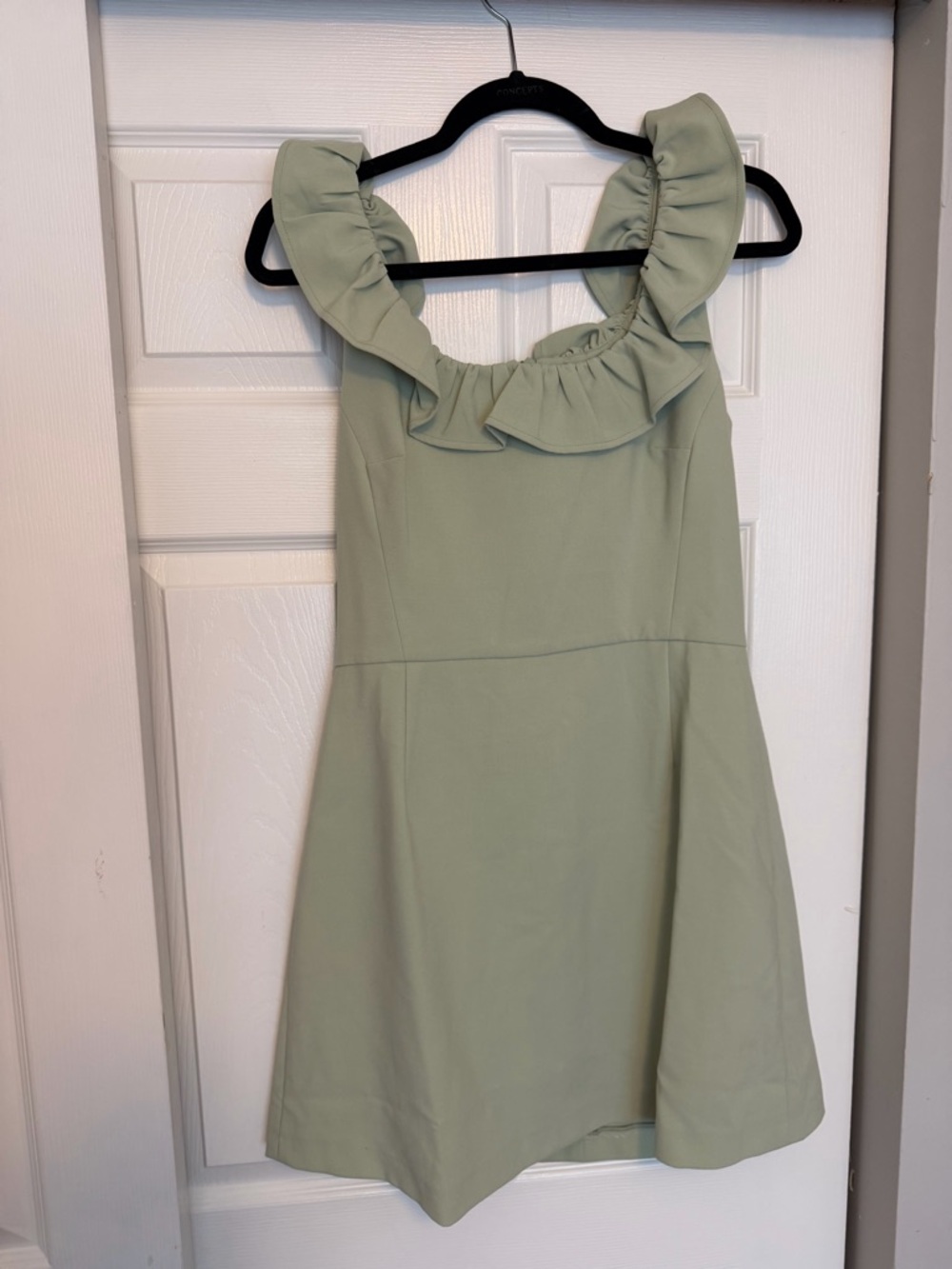 French Connection Sage Green Ruffled Neckline Dress